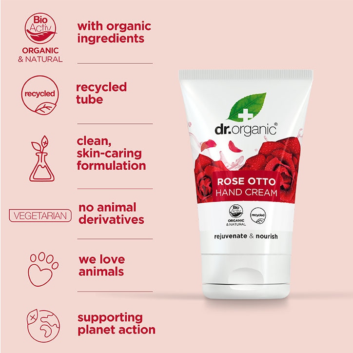 Dr Organic Κρέμα Χεριών, Νυχιών Rose Otto 125ml